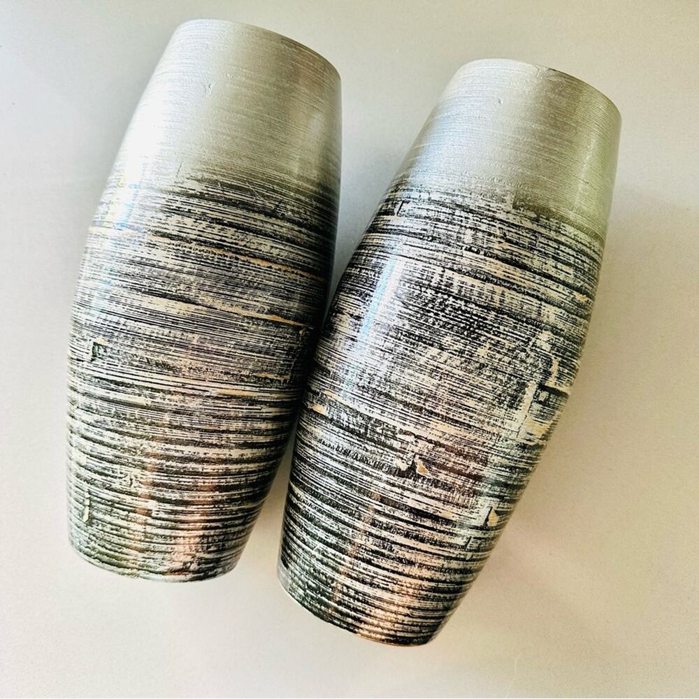 2 Silver Grey Gray Black Floral Flower Tall Vase Kitchen Gadget Storage Display - Picture 5 of 11